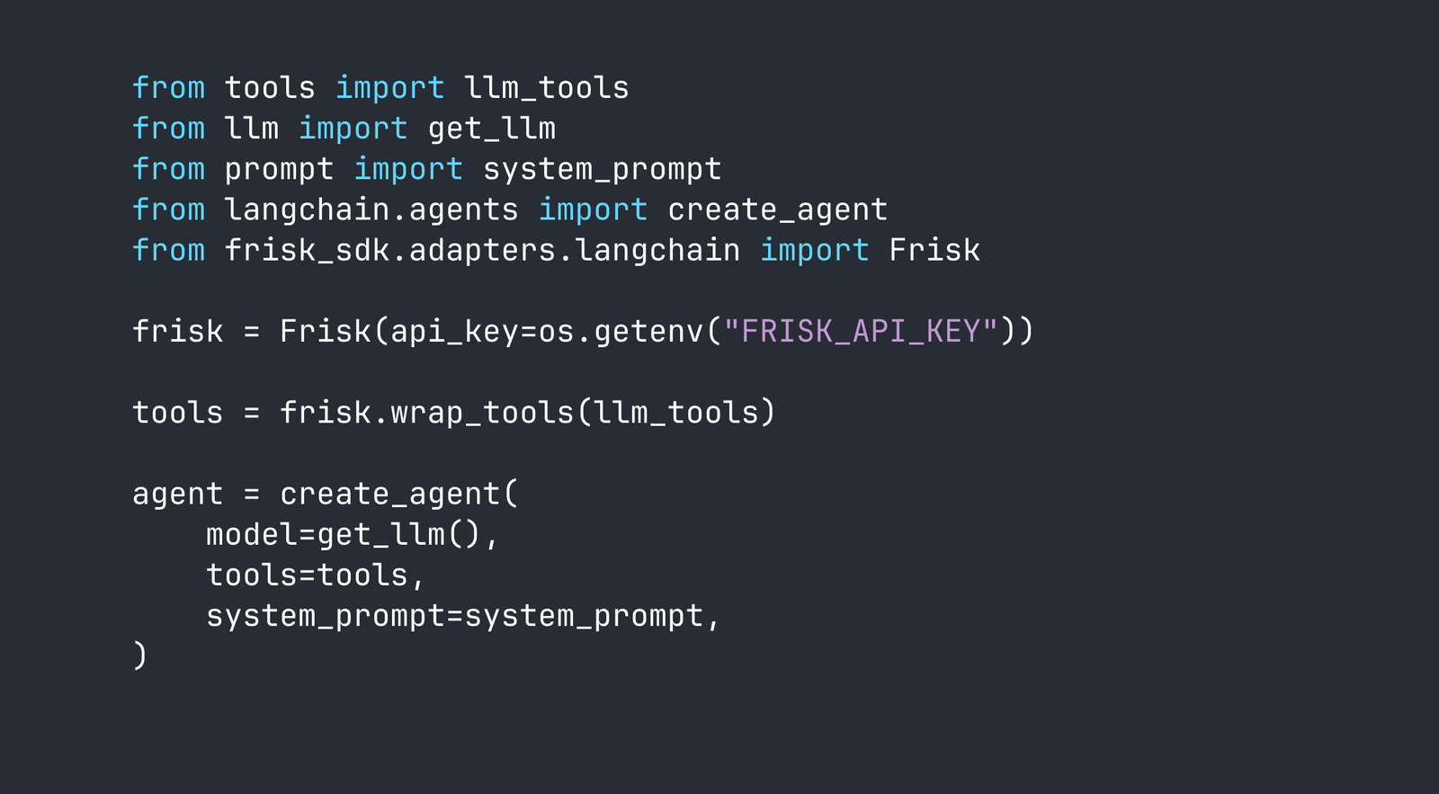 FriskAI SDK instrumentation showing trace capture